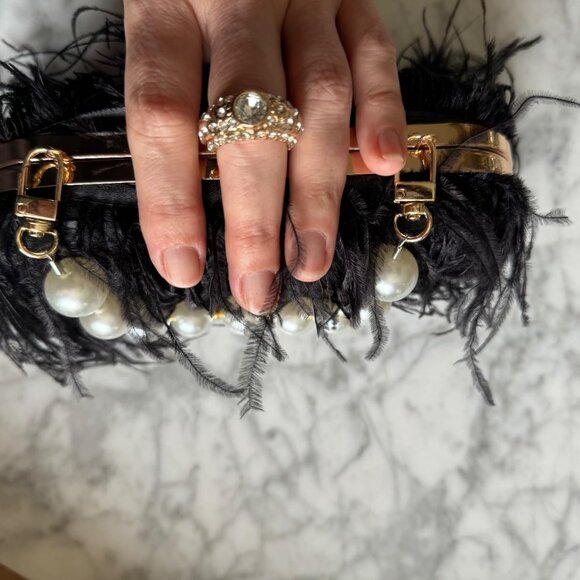 Neiman Marcus Real Natural Ostrich Feather Evening Clutch
